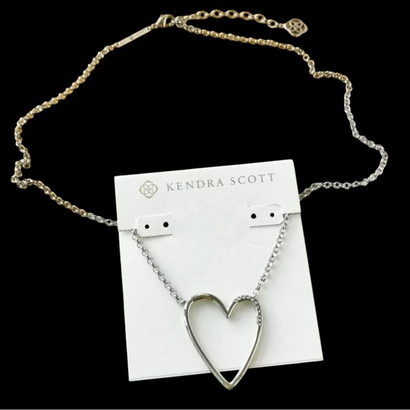 NEW Kendra Scott Ansley Heart Pendant‎ Necklace, Rhodium-Plated